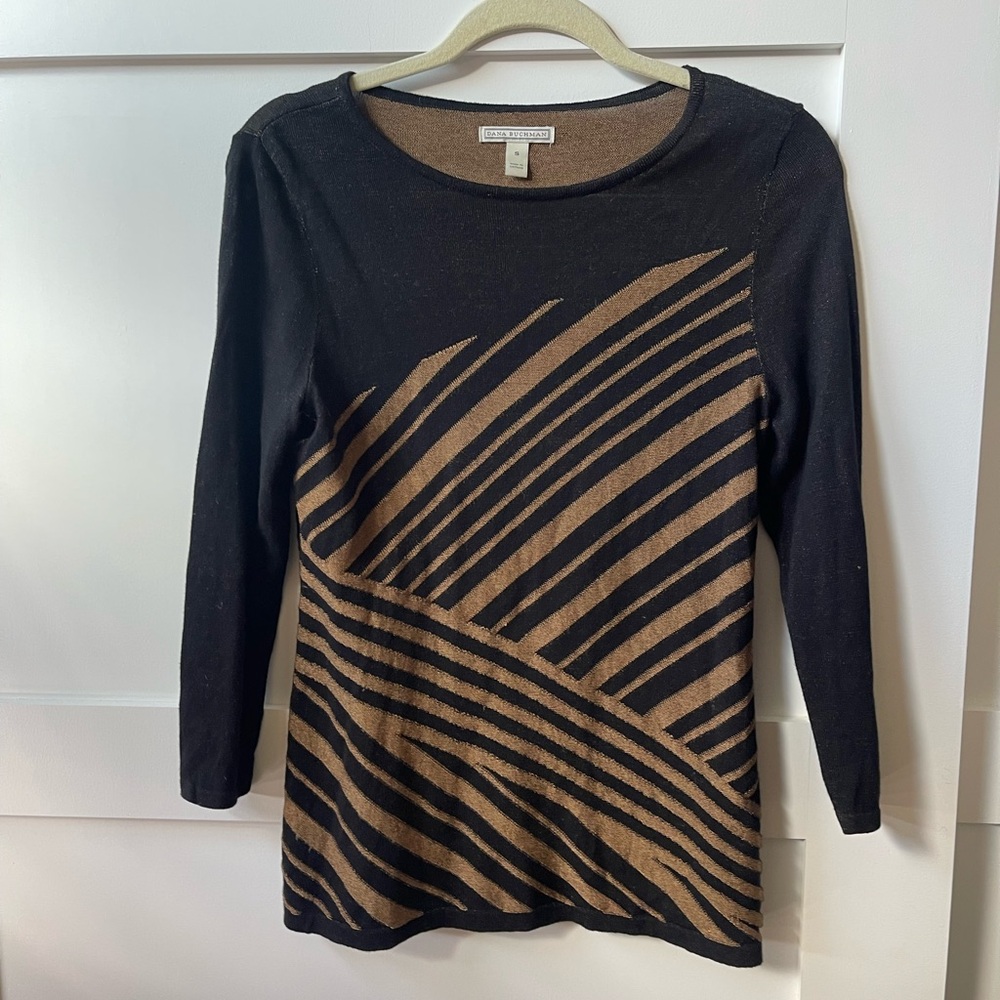 Dana Buchman , size S, Women's Black and Brown Striped Top